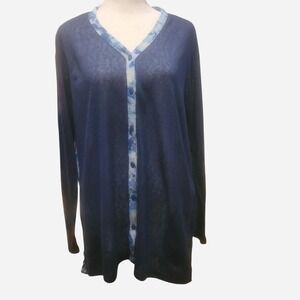 LOGO by Lori Goldstein Blue and white tied dye‎ sheer floral